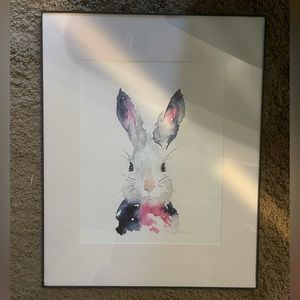 Framed watercolor of rabbit